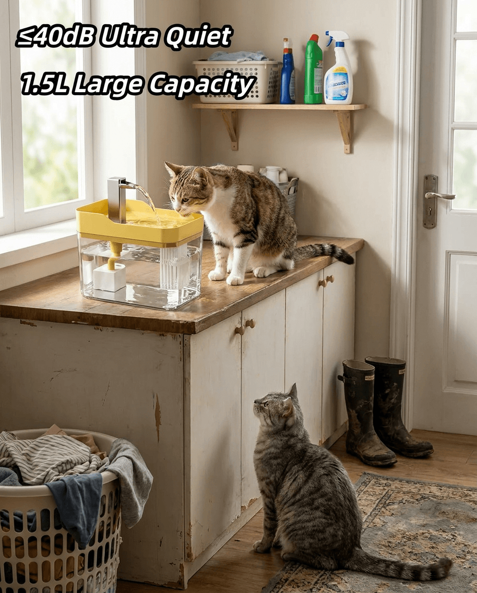 Cat Water Fountain 1.5L | Ultra-Quiet Filtered Pet Drinking Fountain.